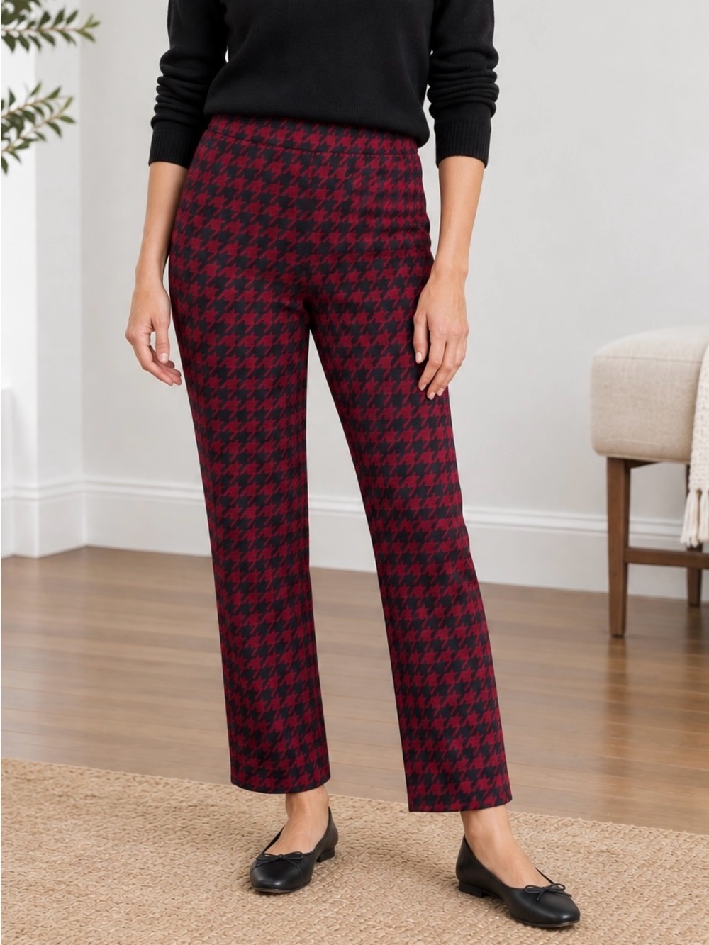 Sanctuary Carnaby Kick Crop Pants Red Houndstooth Size L NWT